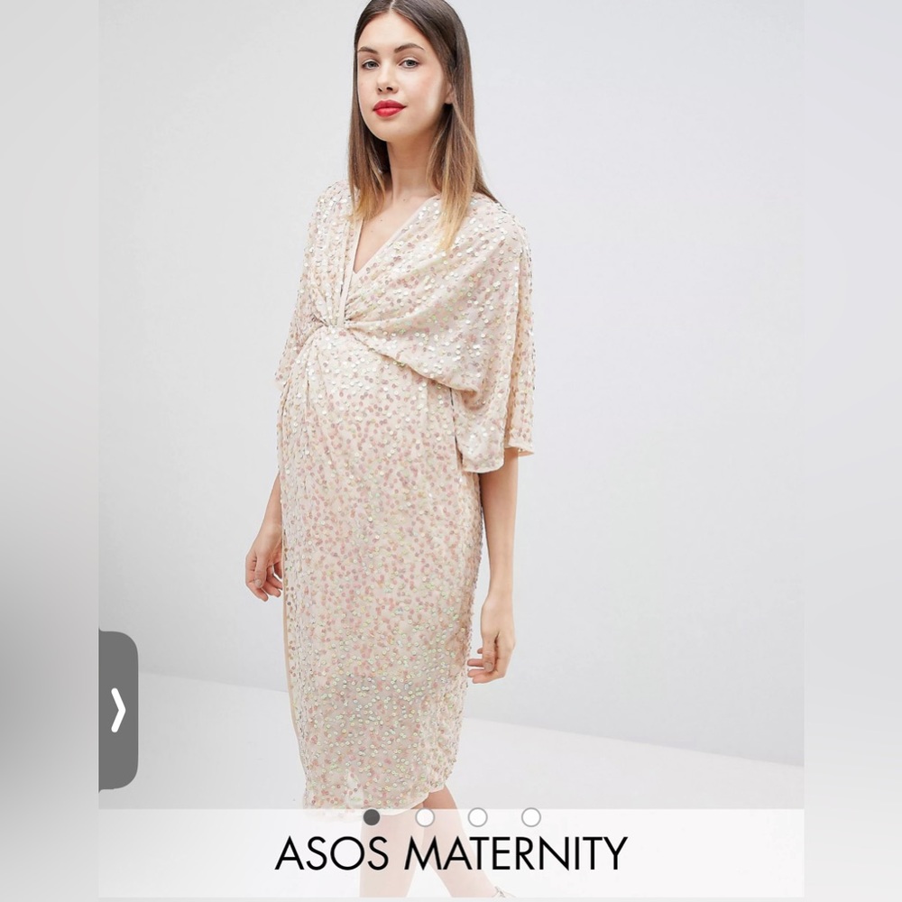 ASOS DESIGN MATERNITY scatter sequin knot front kimono midi dress
